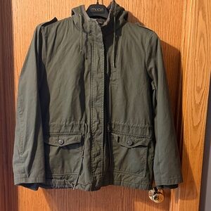 CoffeeShop Olive Green Utility Jacket with Hood